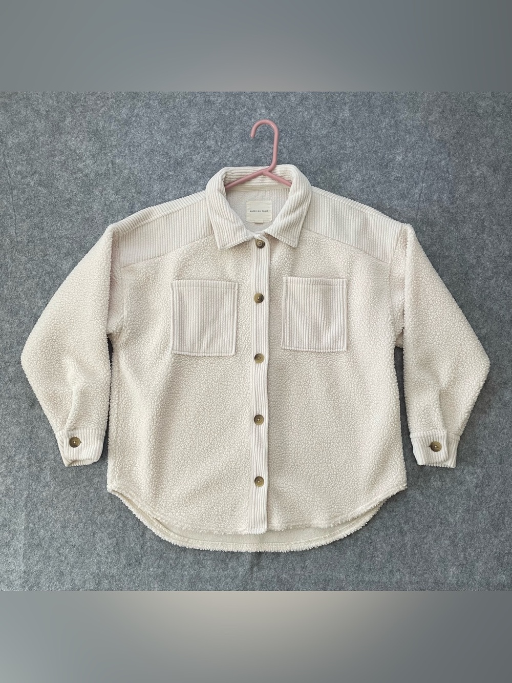 American Eagle Shacket Womens Size S Sherpa Fleece Corduroy Cream Cozy Jacket